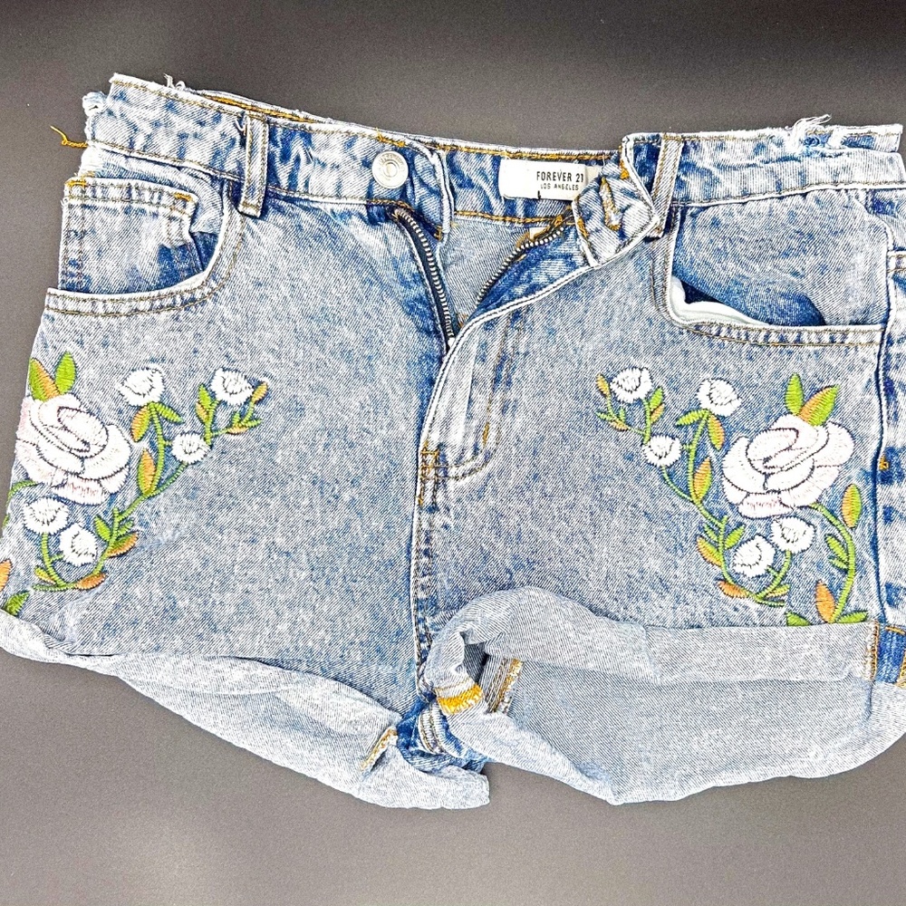 Embroidered Denim Shorts